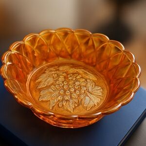 Vintage Imperial glass "Heavy Grape" marigold carnival glass bowl, 9 3/8 inch bo